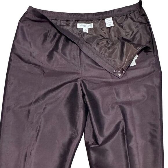 Coldwater Creek NWT Silk Flat Front Side Zip Trousers Brown 12 Lined Cropped - Picture 3 of 9